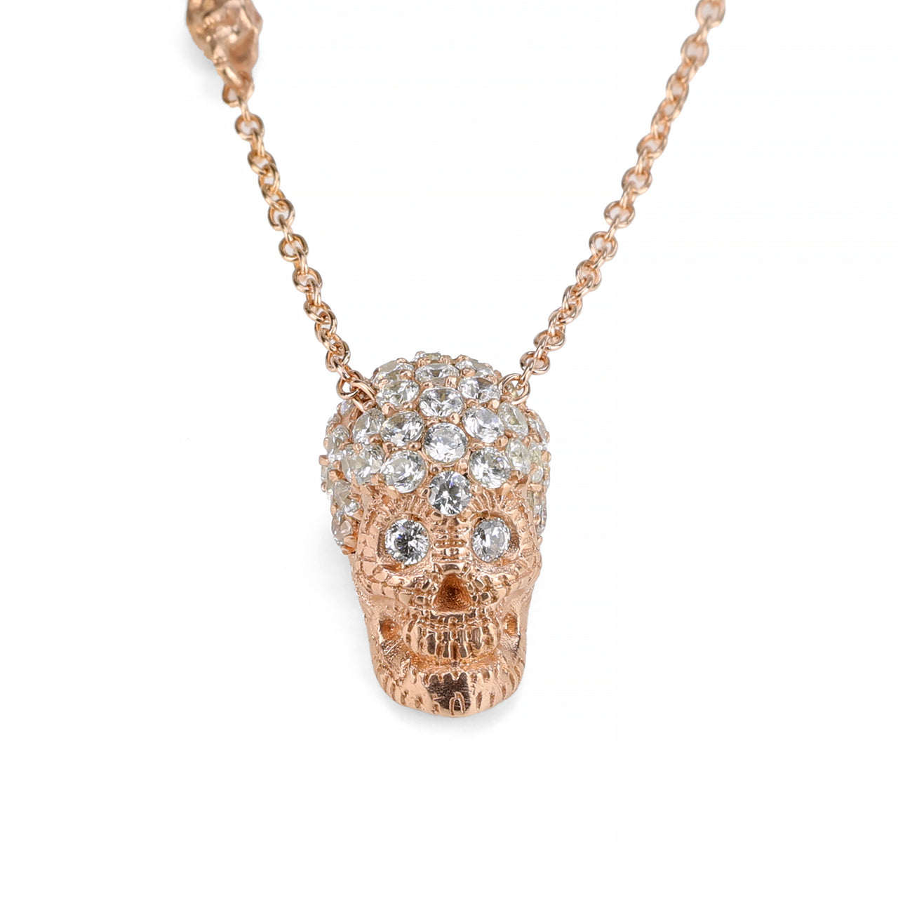 Pink Pavé Skull Necklace With White Stones