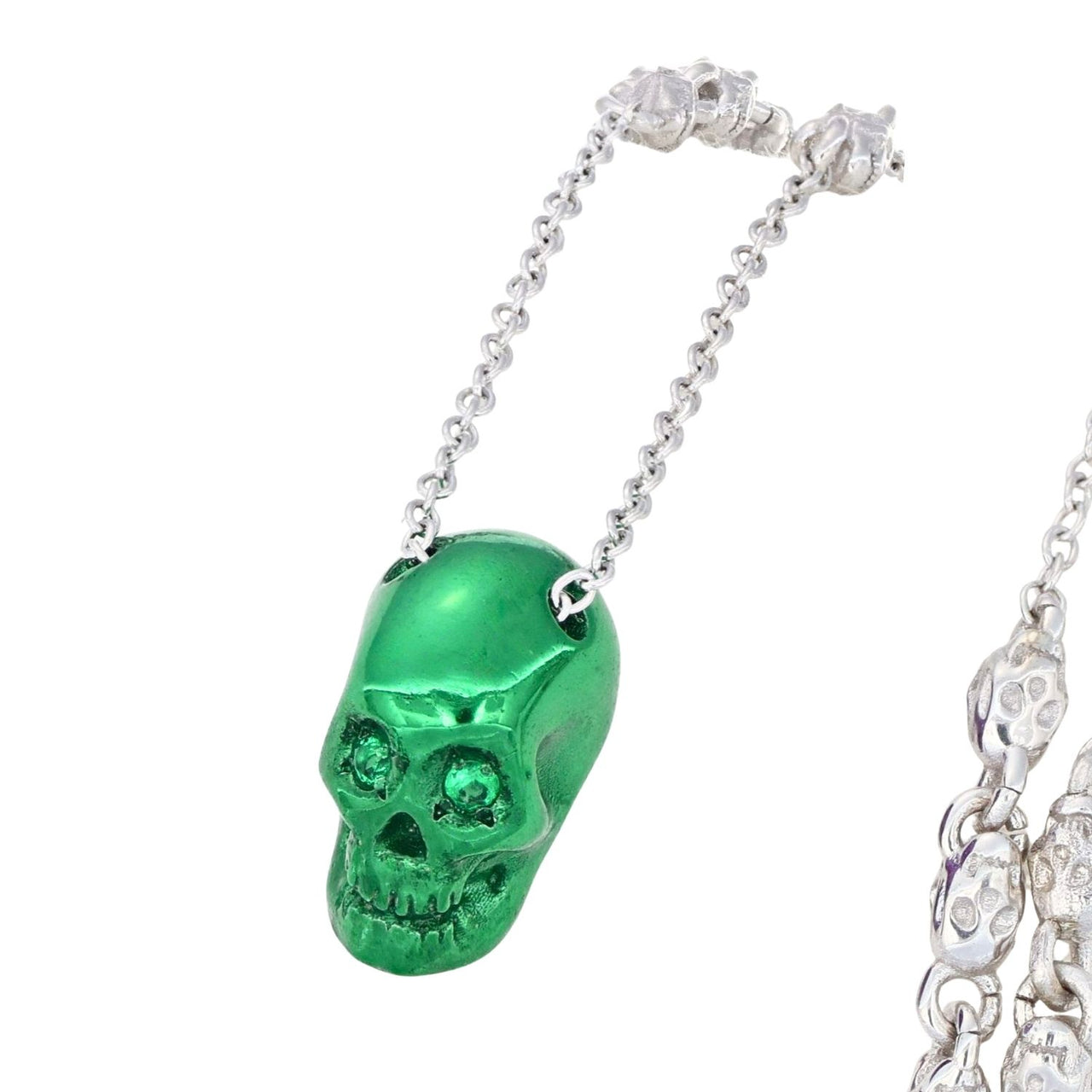 Smooth Skull Necklace With Green Nanoceramic Coating And Green Stones
