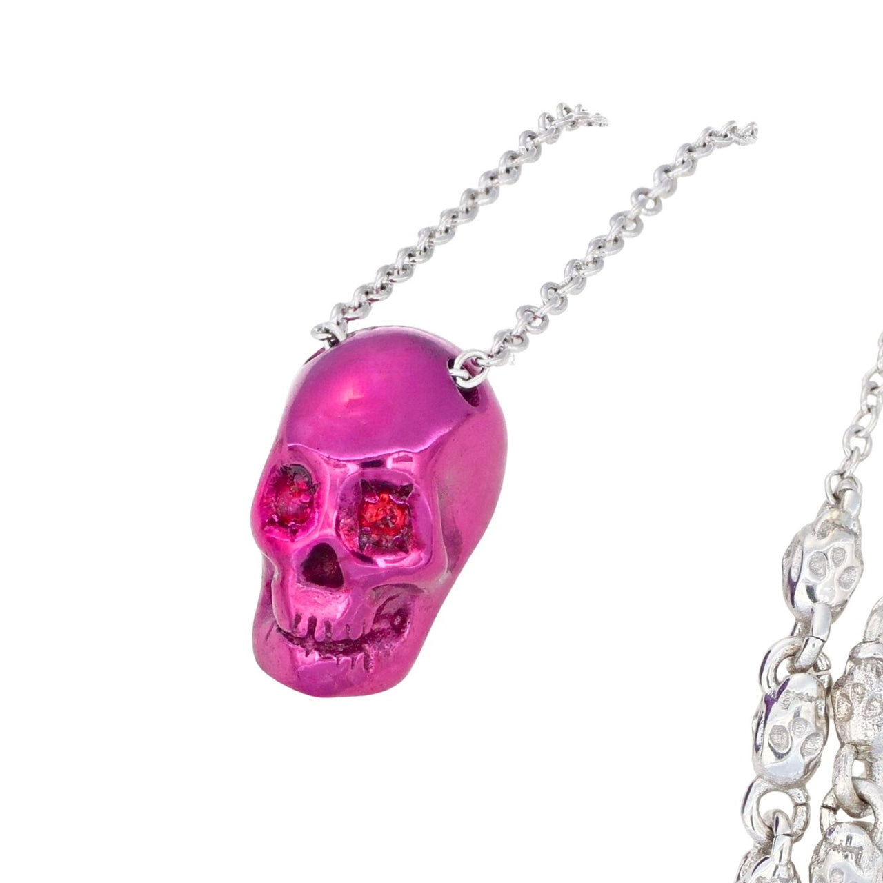 Smooth Skull Necklace With Fuchsia Nanoceramic Coating And Fuchsia Stones