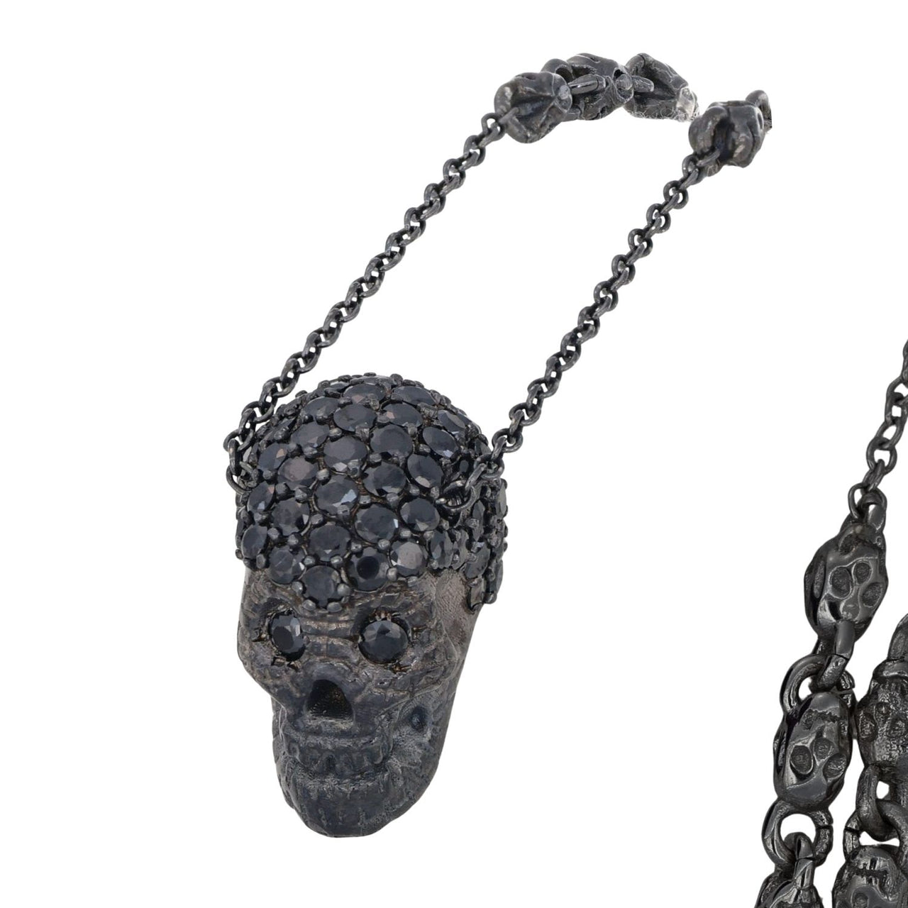 Black Pavé Skull XL Necklace With Black Stones