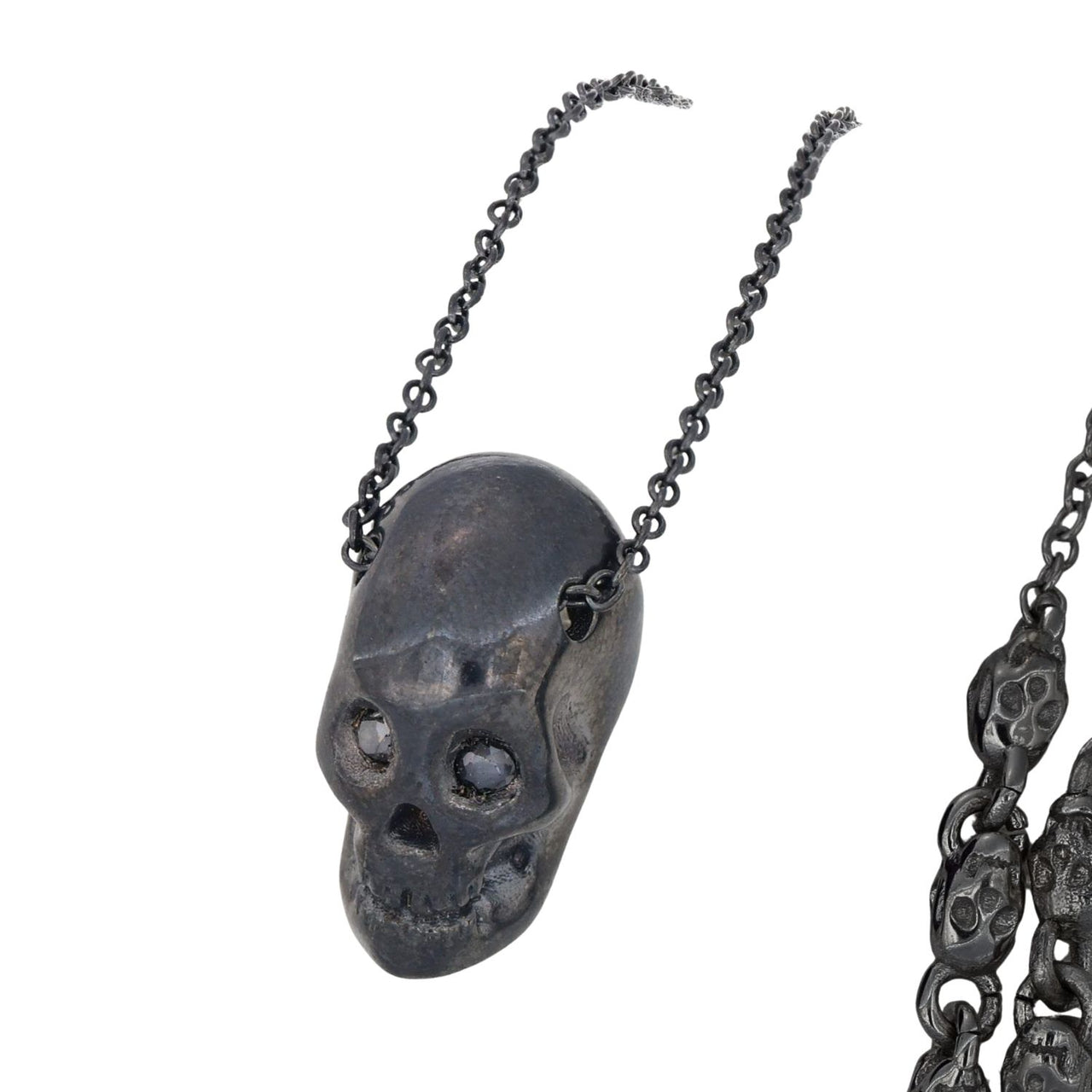 Smooth Black Skull XL Necklace With Black Stones