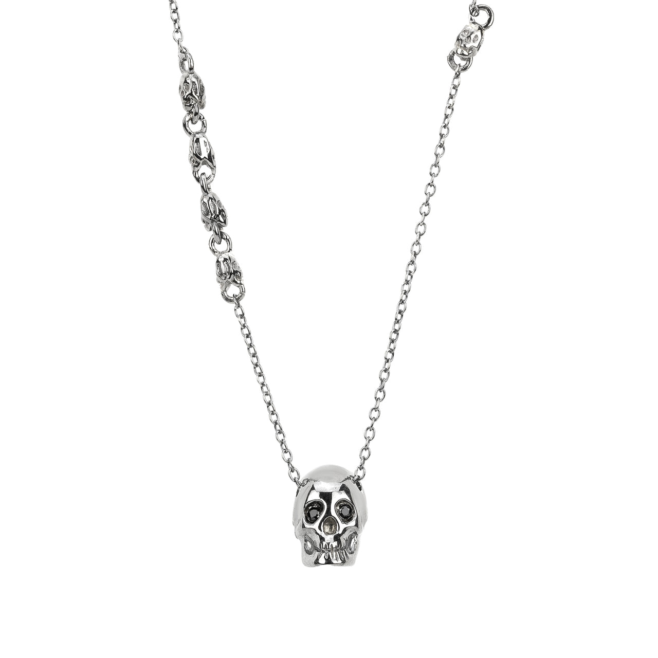Smooth White Skull Necklace With Black Stones