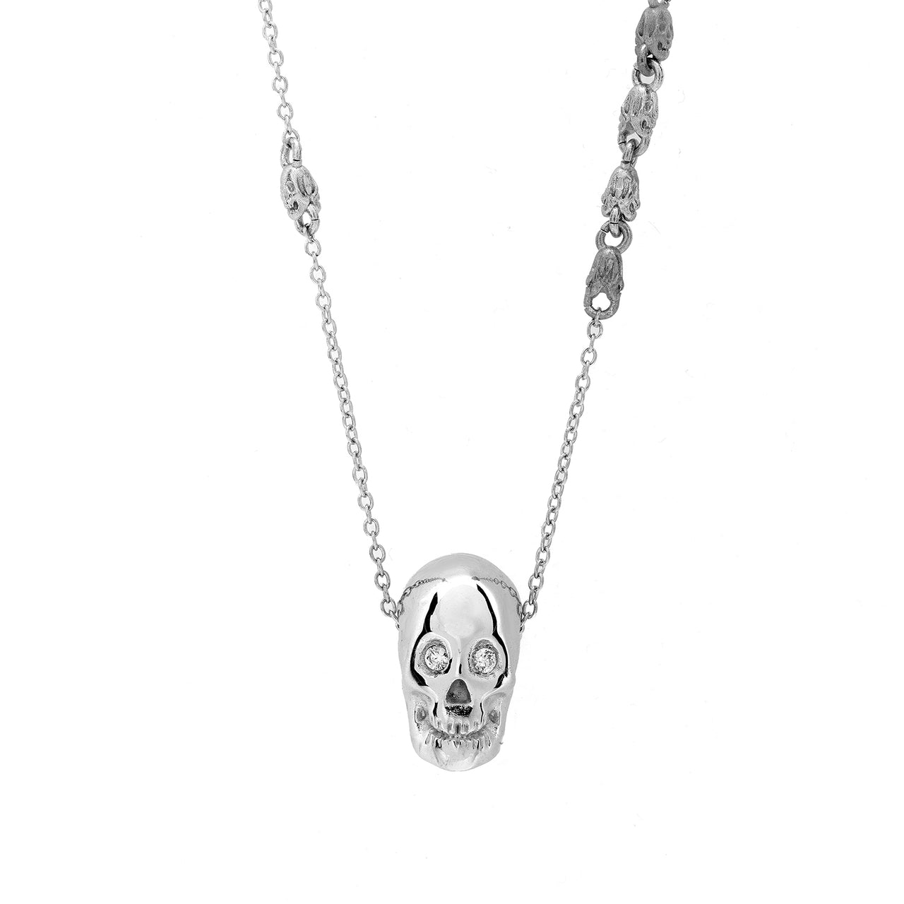 Smooth White Skull Necklace With White Stones