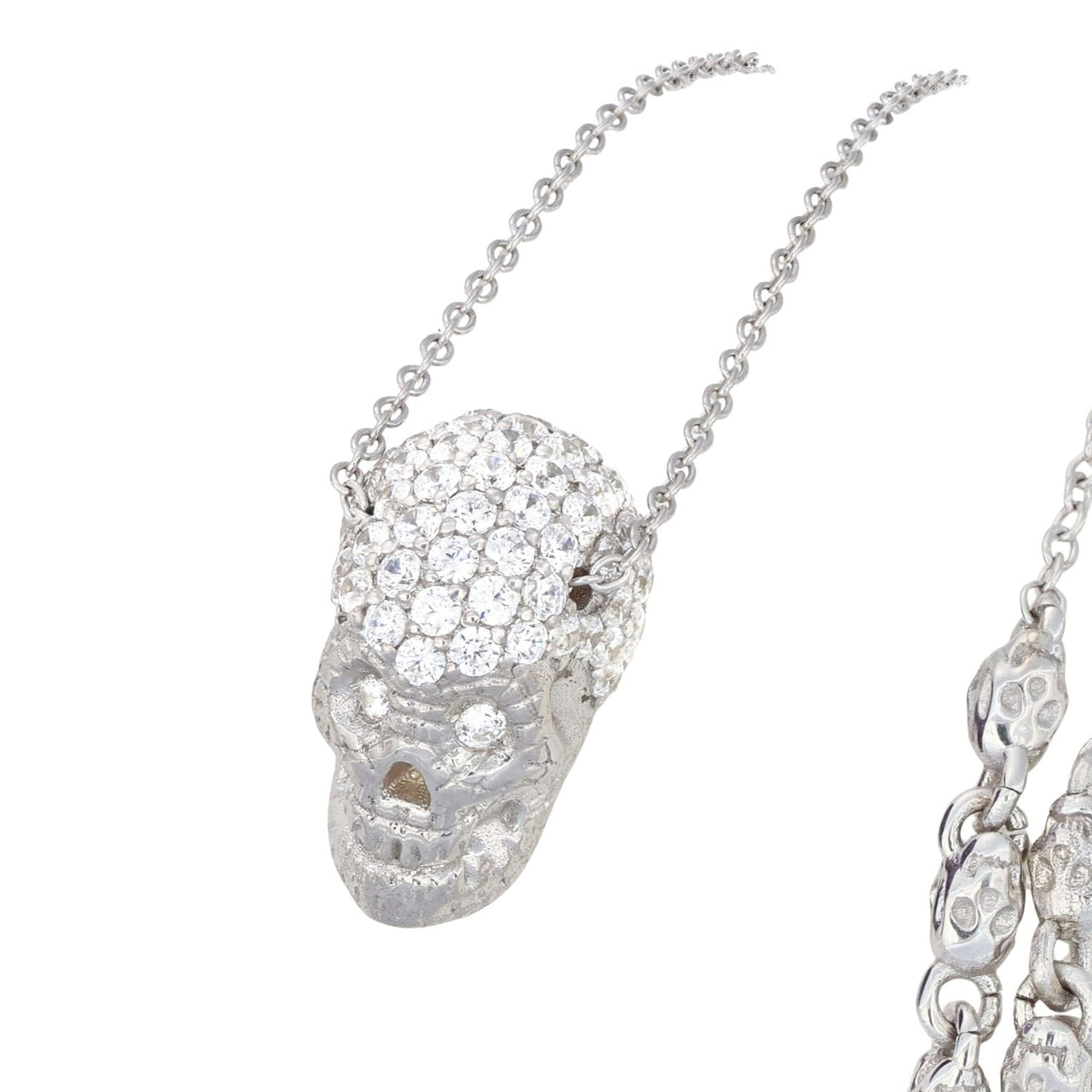 White Pavé Skull XL Necklace With White Stones