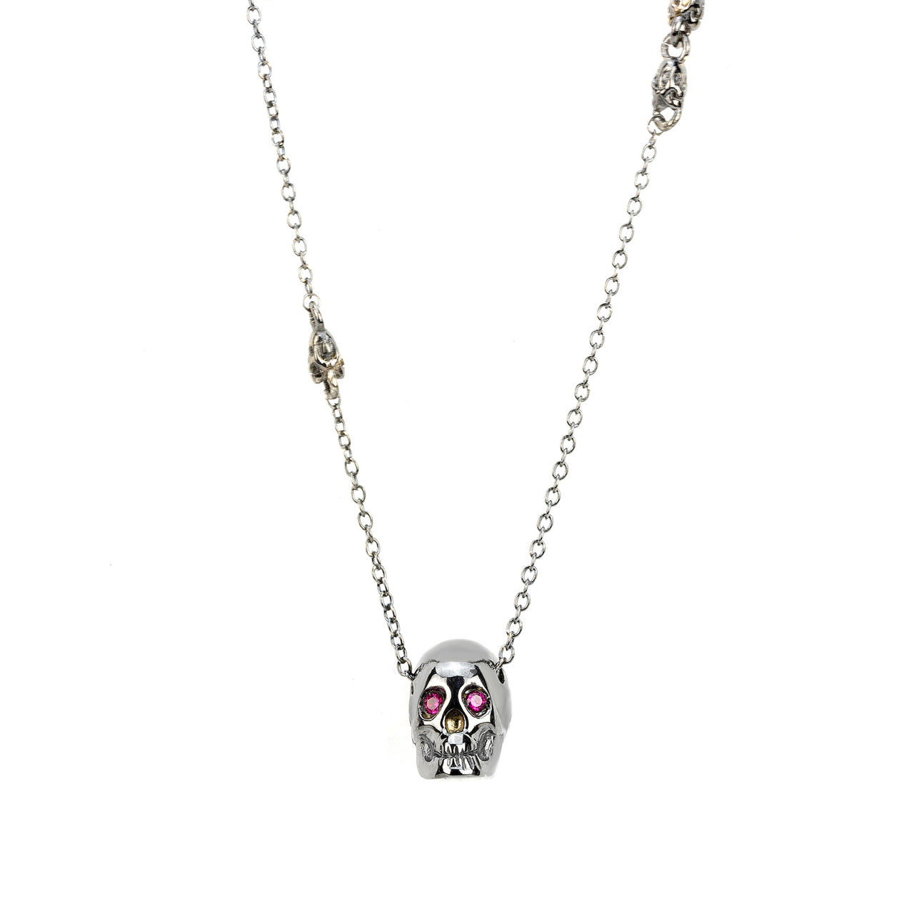 Smooth Skull Necklace White With Red Stones