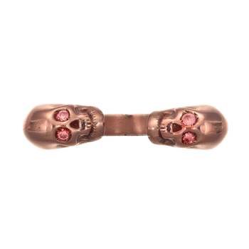 Double Skull Ring With Pink Nanoceramic Coating And Pink Stones