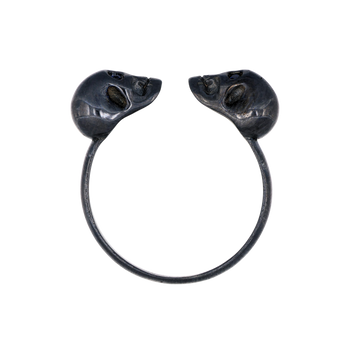 Black Double Skull Ring With Blue Stones