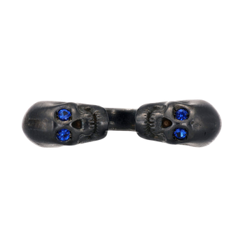 Black Double Skull Ring With Blue Stones