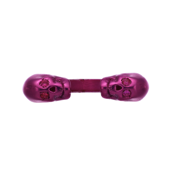 Double Skull Ring  With Fucshia Nanoceramic Coating And Fuchsia Stones