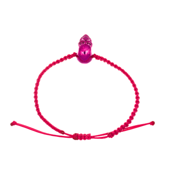 Fuchsia Braided Bracelet With Smooth Skull Fuchsia Nanoceramic And Fuchsia Stones