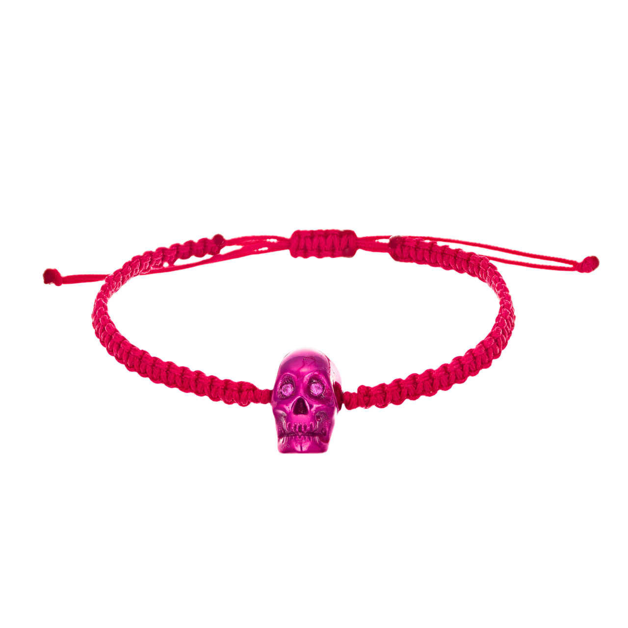 Fuchsia Braided Bracelet With Smooth Skull Fuchsia Nanoceramic And Fuchsia Stones
