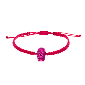 Fuchsia Braided Bracelet With Smooth Skull Fuchsia Nanoceramic And Fuchsia Stones