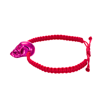 Fuchsia Braided Bracelet With Smooth Skull Fuchsia Nanoceramic And Fuchsia Stones