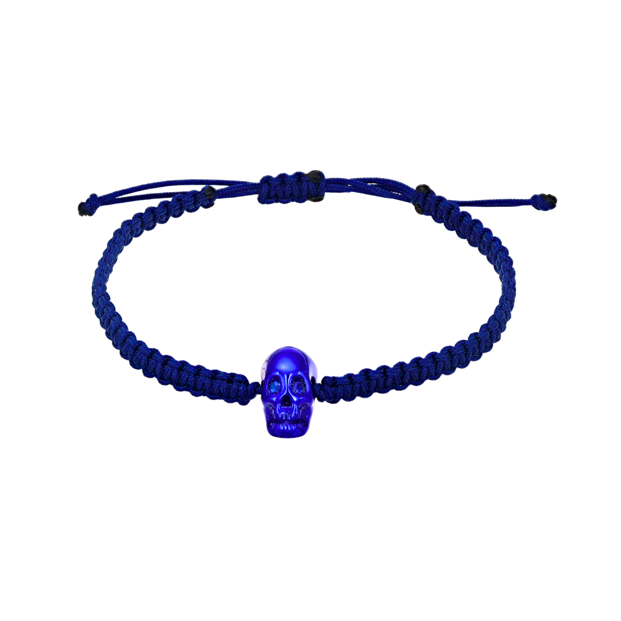 Blue Braided Bracelet With Smooth Skull Blue Nanoceramic And Blue Stones