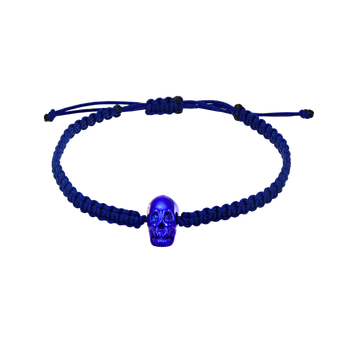 Blue Braided Bracelet With Smooth Skull Blue Nanoceramic And Blue Stones