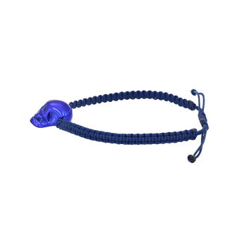 Blue Braided Bracelet With Smooth Skull Blue Nanoceramic And Blue Stones