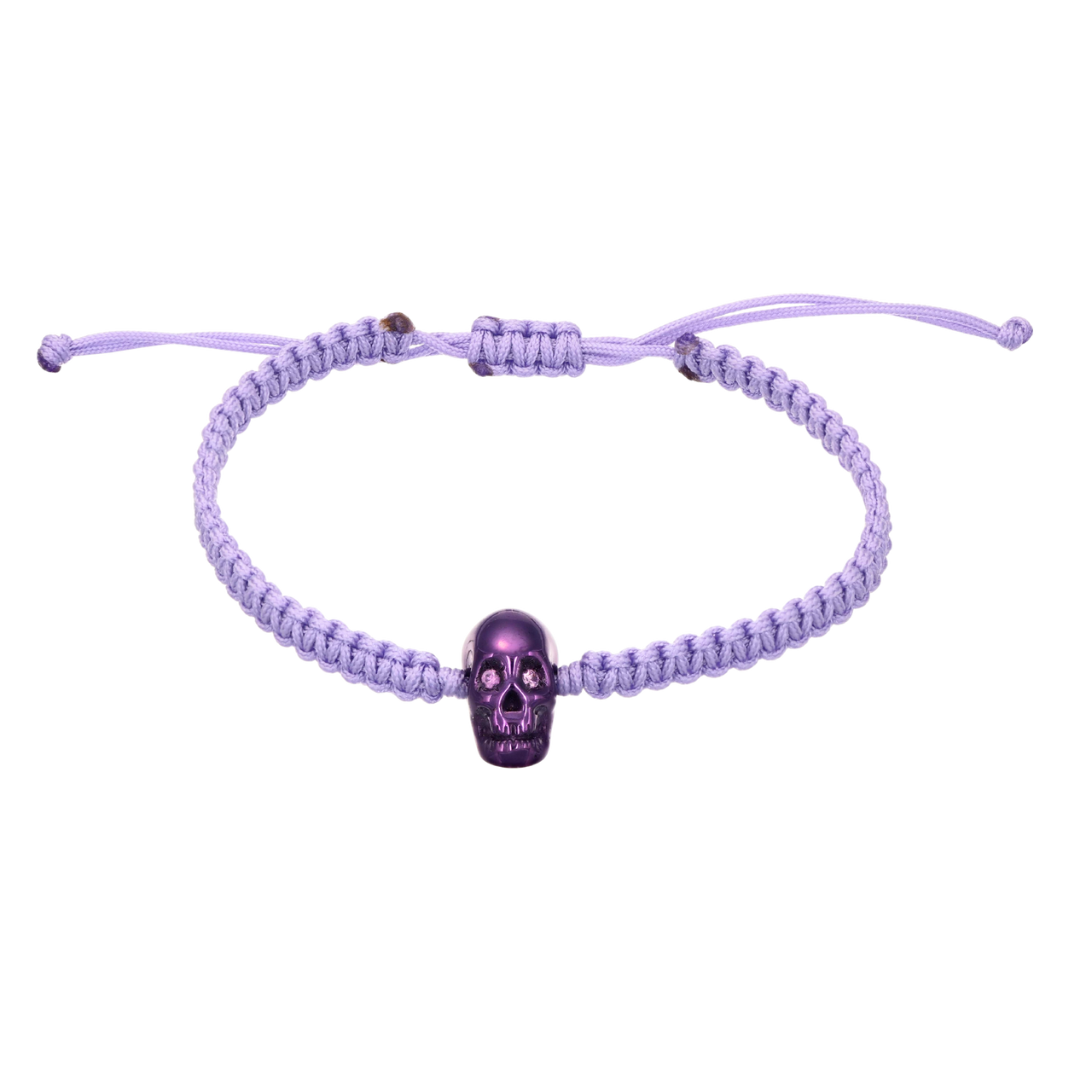 Violet Braided Bracelet With Smooth Skull Purple Nanoceramic And Violet Stones