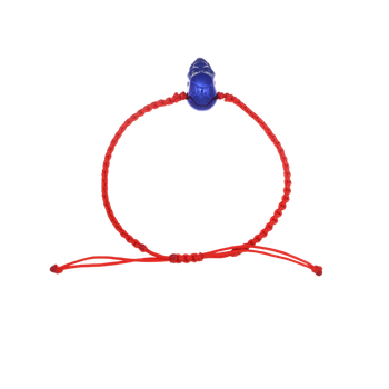 Red Braided Bracelet With Smooth Skull Blue Nanoceramic And White Stones