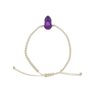White Braided Bracelet With Smooth Skull XL Purple Nanoceramic And Violet Stones
