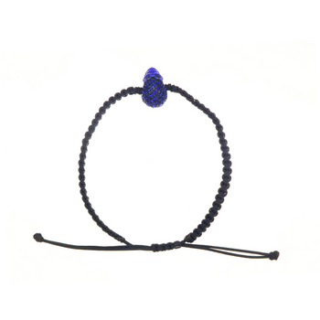 Black Braided Bracelet with Pavé Skull with Blue Nanoceramic Coating and Black Stones