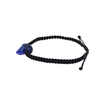 Black Braided Bracelet with Pavé Skull with Blue Nanoceramic Coating and Black Stones