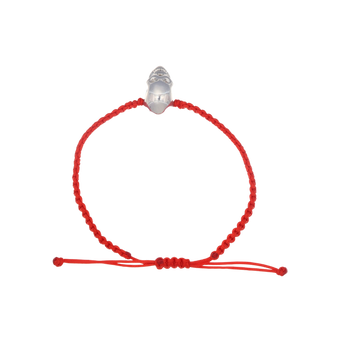 Red Braided Bracelet With Smooth Skull White Nanoceramic And White Stones