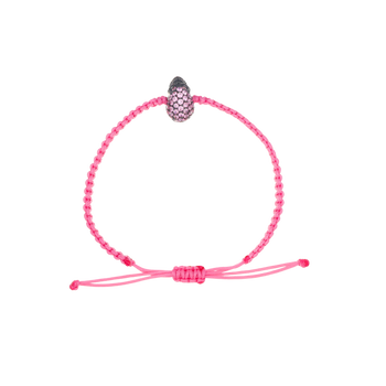 Pink Braided Bracelet With Black Pavé Skull With Pink Stones