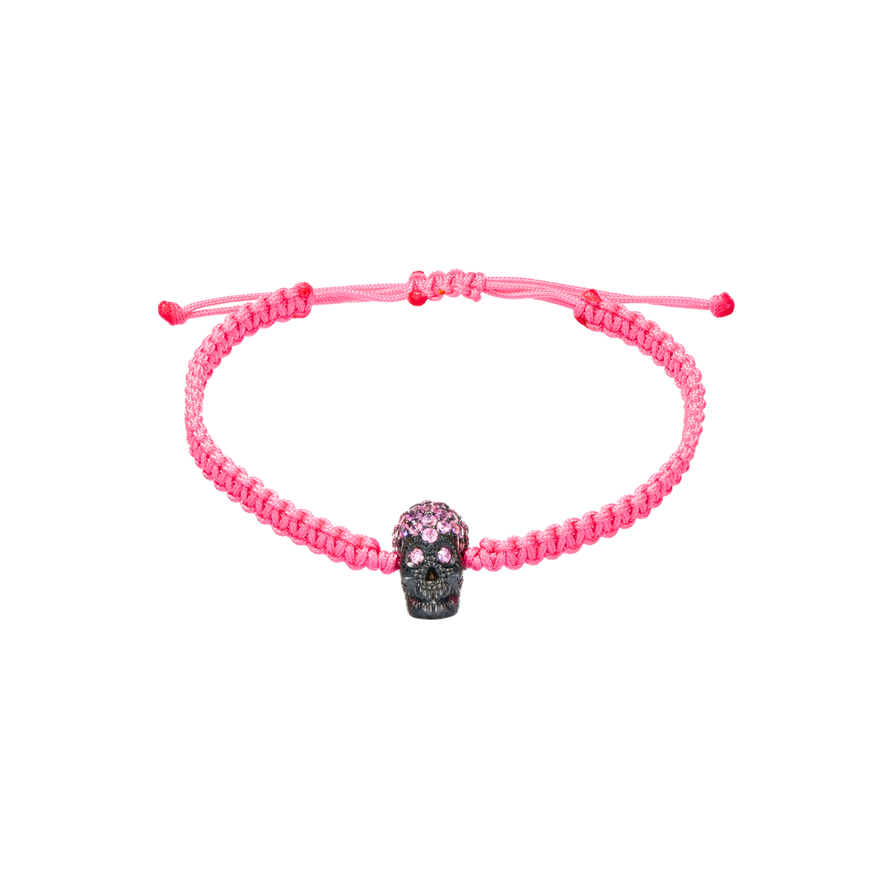 Pink Braided Bracelet With Black Pavé Skull With Pink Stones