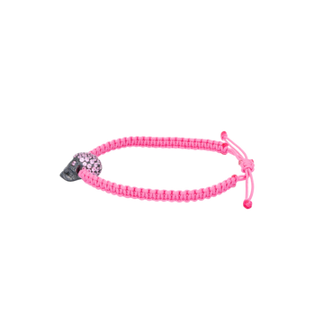 Pink Braided Bracelet With Black Pavé Skull With Pink Stones