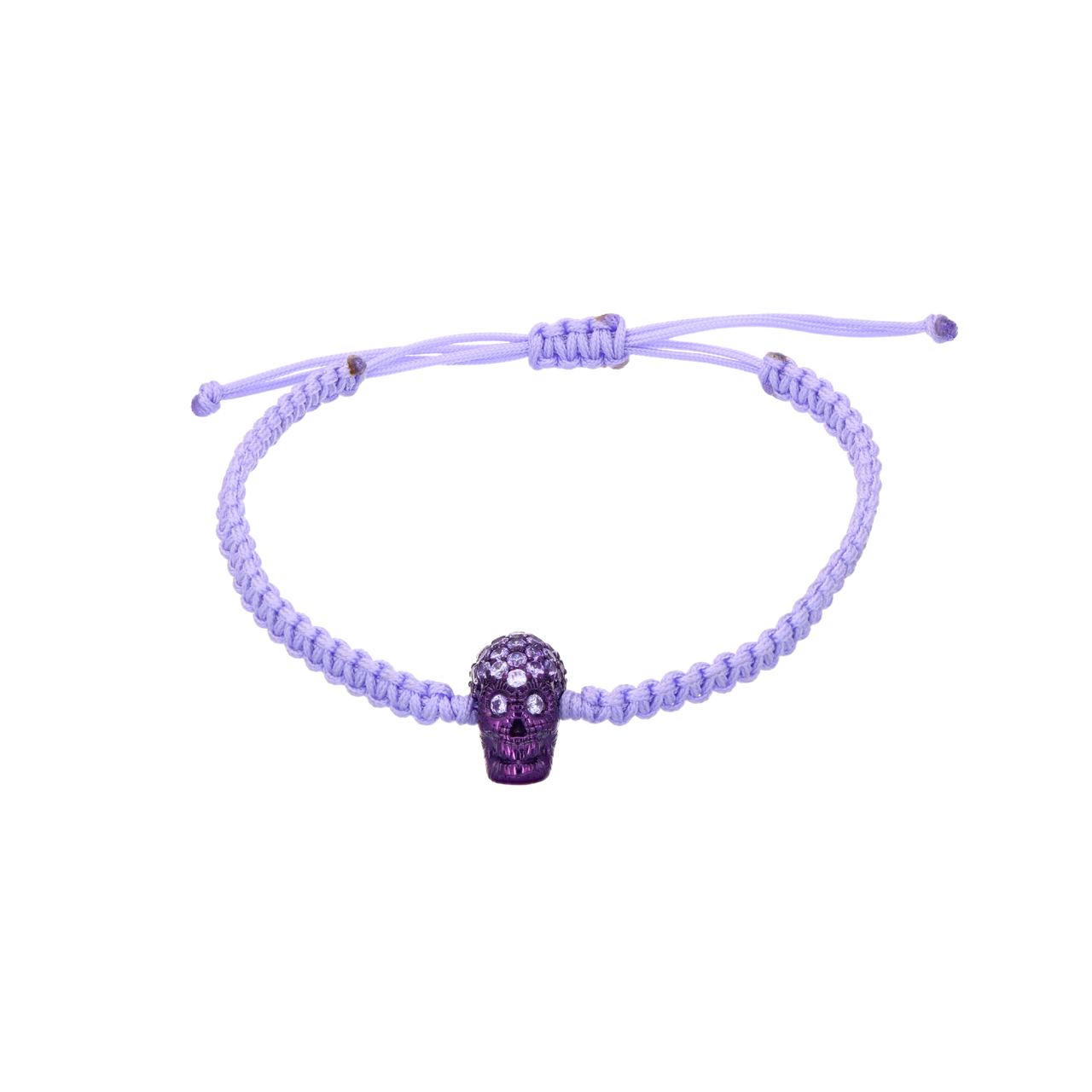 Violet Braided Bracelet with Pavé Skull with Purple Nanoceramic Coating and Violet Stones