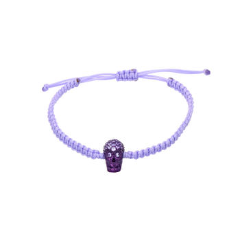 Violet Braided Bracelet with Pavé Skull with Purple Nanoceramic Coating and Violet Stones