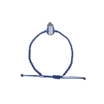 Blue Braided Bracelet With Black Pavé Skull With Blue/White Stones