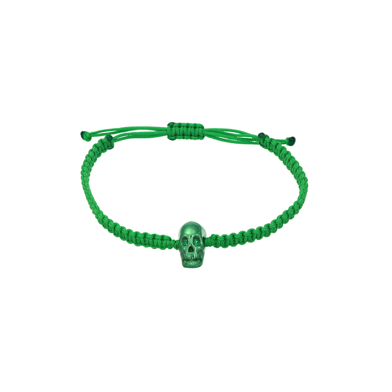 Green Braided Bracelet With Smooth Skull Green Nanoceramic And Green Stones