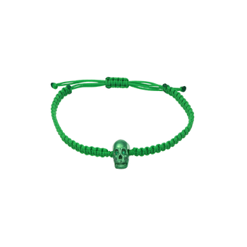Green Braided Bracelet With Smooth Skull Green Nanoceramic And Green Stones