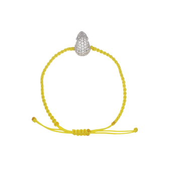 Yellow Braided Bracelet With White XL Pavé Skull With White Stones