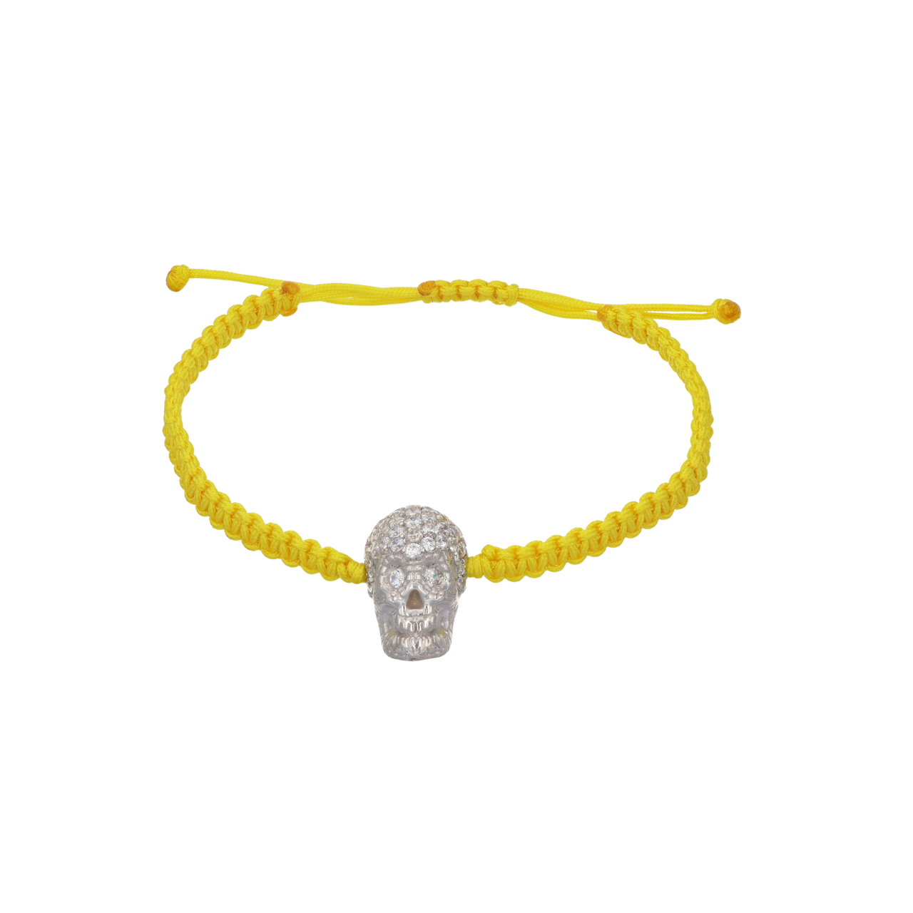 Yellow Braided Bracelet With White XL Pavé Skull With White Stones