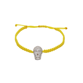 Yellow Braided Bracelet With White XL Pavé Skull With White Stones