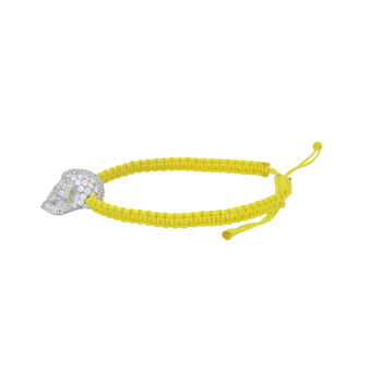Yellow Braided Bracelet With White XL Pavé Skull With White Stones