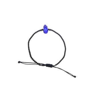 Black Braided Bracelet With Smooth Skull Blue Nanoceramic And Black Stones