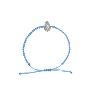 Light Blue Braided Bracelet With White Pavé Skull With White Stones