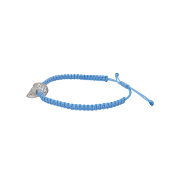 Light Blue Braided Bracelet With White Pavé Skull With White Stones