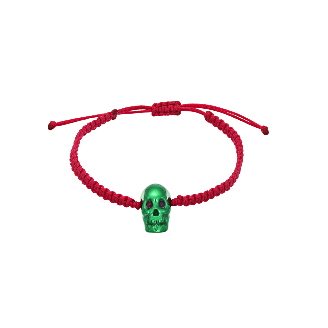 Fuchsia Braided Bracelet With Smooth Skull XL Green Nanoceramic And Fuchsia Stones