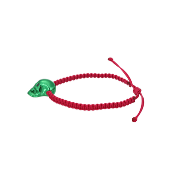 Fuchsia Braided Bracelet With Smooth Skull XL Green Nanoceramic And Fuchsia Stones