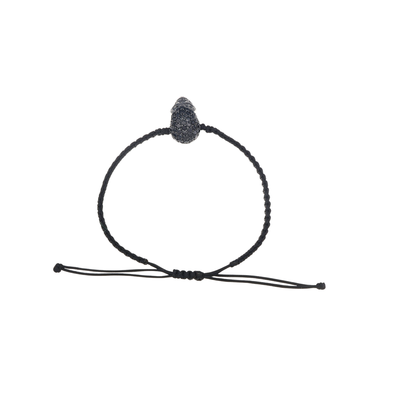 Black Braided Bracelet With Black XL Pavé Skull With Black Stones