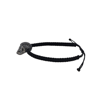 Black Braided Bracelet With Black XL Pavé Skull With Black Stones