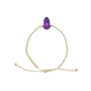 White Braided Bracelet With Smooth Skull Purple Nanoceramic And Violet Stones