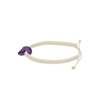 White Braided Bracelet With Smooth Skull Purple Nanoceramic And Violet Stones