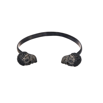 Black Solid XL Pavé Skull Bracelet With Black Stones