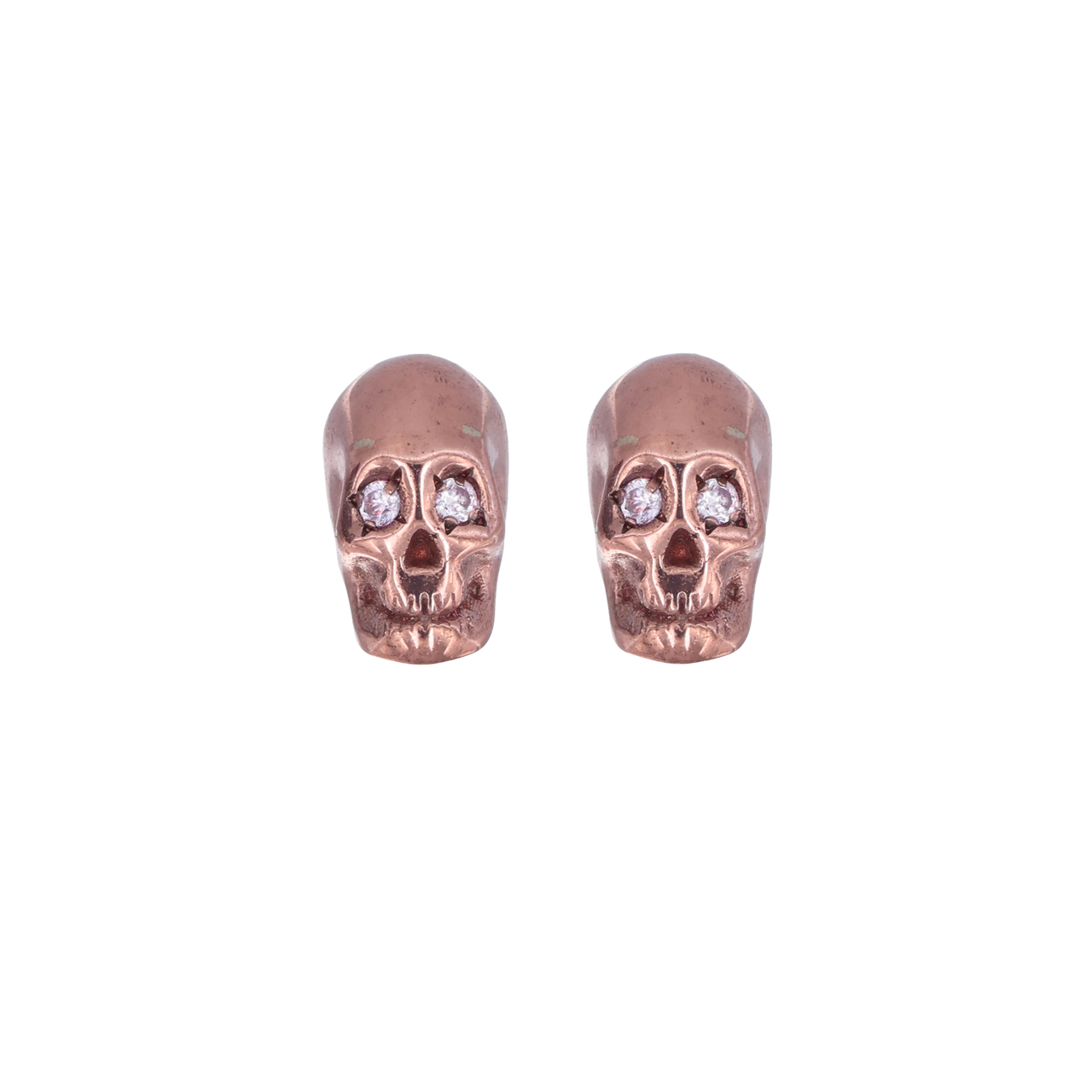 Smooth Skull Earrings With Pink Nanoceramic Coating And Pink Stones