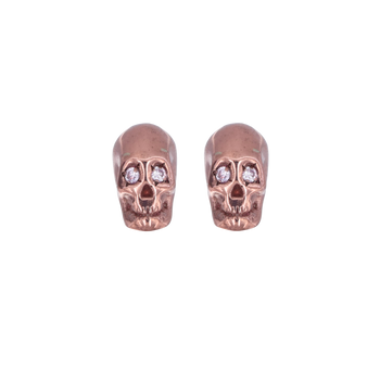 Smooth Skull Earrings With Pink Nanoceramic Coating And Pink Stones
